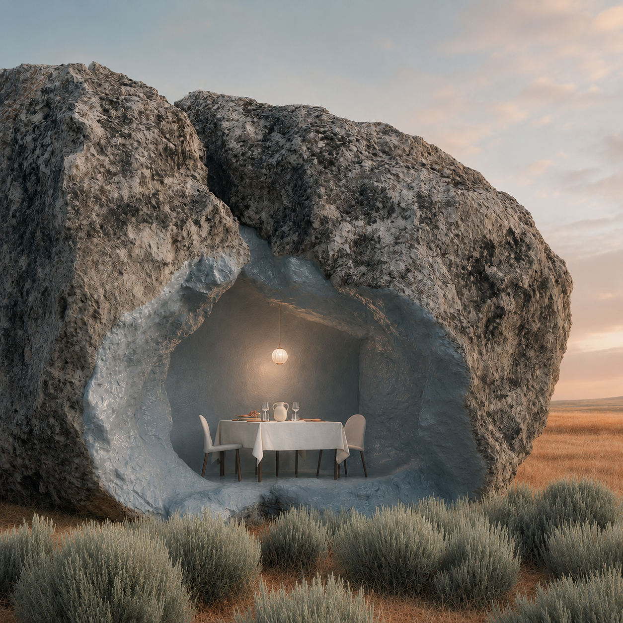 Curated dinner table setting in warm light