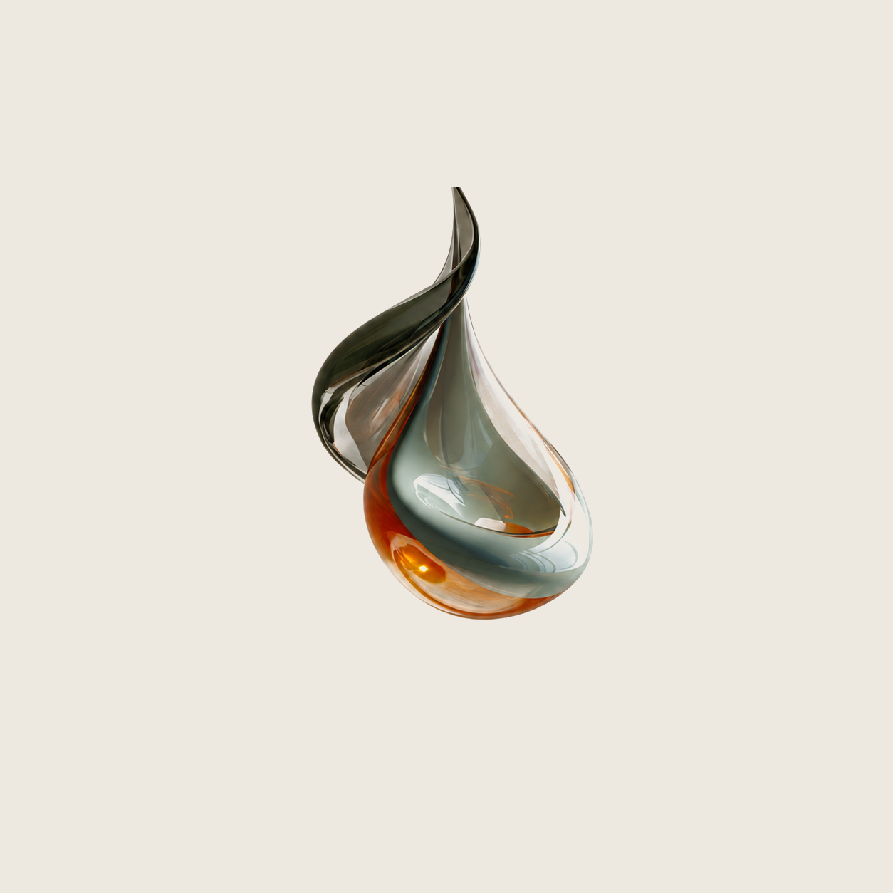 A blown-glass sculpture in amber and sage